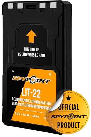 SPYPOINT LIT-22 Batterie Rechargeable au Lithium (7,4V, 5,4Ah) pour Les caméras cellulaires d'extérieur, Compatible avec la série Flex, câble de Chargement CA Inclus