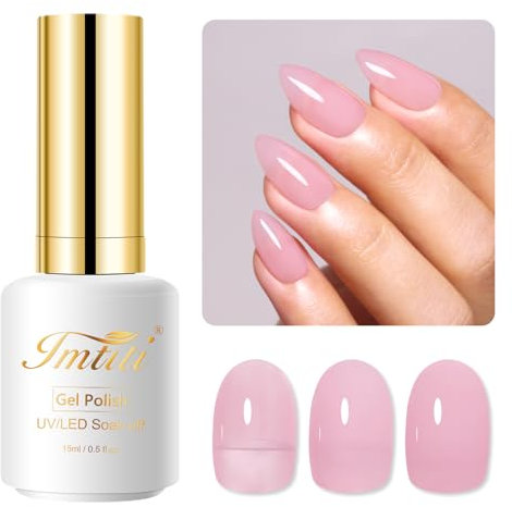 Imtiti Rose Vernis Semi Permanent, 15ml French Semi Permanent Rose Nude Naturel Cristal Gel Nail Polish Soak Off UV Led Vernis À Ongles Gels Semi-Permanents Transparent Gelée Cristal Manucure