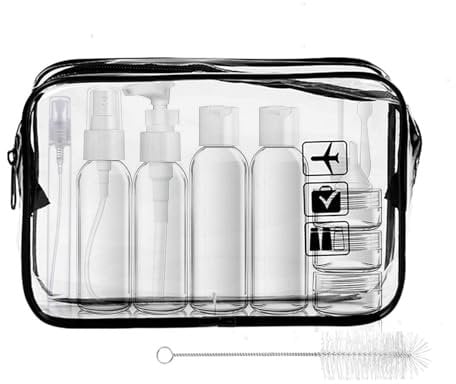 LECUNE Clear Toiletry Bag, Travel Toiletry Bags with 13 Pcs Travel Bottles Accessory Set and 1 Flight Airport Security Liquid Bag(20cm x 20cm) - Compliant EU & UK Hand Luggage Regulations