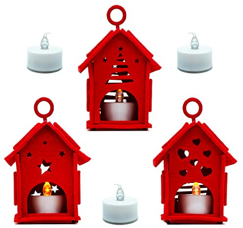 Gesar 3 Pezzi Casetta in Feltro Natalizia con Luce incorporata - Decorazioni Natalizie in Feltro per Albero di Natale - Ornamenti da Appendere nell' Albero Case Villaggio Decorate (Fantasia 2)