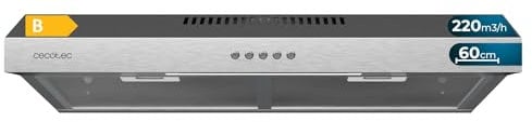 Cecotec Campana Extractora 60cm de Ancho Bolero Flux CM 602200 Inox B. Potencia Succión 220m3/h, Motor 70W, Bajo Consumo, Control Mecánico, 3 Niveles de Potencia, Acabado en Inox