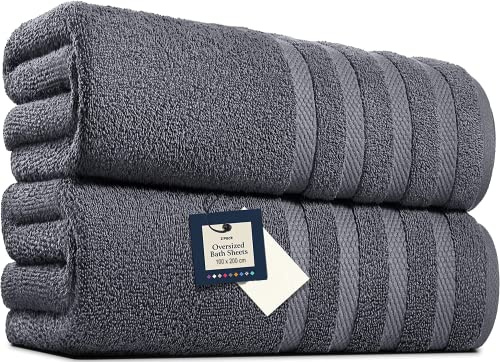 Pack of 2 Extra Large Bath Sheets (100 x 200 cm-600 GSM) Pure Egyptian Cotton Big Body Wrap Bath Sheet Towels for Bathroom,beach, Pool (Charcoal, Cotton)