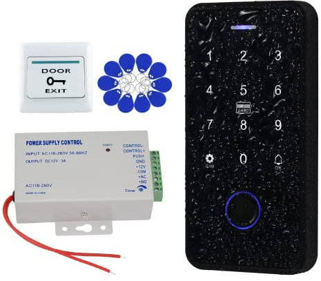 QTTYELOK Bluetooth Tuya Kit de Sistema de Control de Acceso IP68 Huella Dactilar Impermeable Teclado RFID Biométrico + Fuente de Alimentación + 10pcs Llavero de 13,56 MHz (Sin Cerradura)