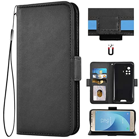 Auotu PU Leder Flip Brieftasche Handyhülle Lederhülle Cover Tasche Case Hülle Etui für Blackview BV9200 Smartphone (Schwarz)
