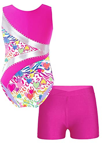 iEFiEL Mädchen Glitzer Turnanzug Ärmellose Leotards Rückenfrei Ballettanzug mit Strass Ballettkleidung Gymnastikbody Tanzkostüm Ud Rose 134-140