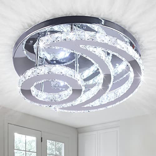 CXGLEAMING 15.7 LED Kristall Deckenleuchte Moderner Kronleuchter LED Deckenlampe Rund Unterputz Lüster Lampe Kristall Pendelleuchte für Wohnzimmer Schlafzimmer Badezimmer Flur(Kühles Weiß)