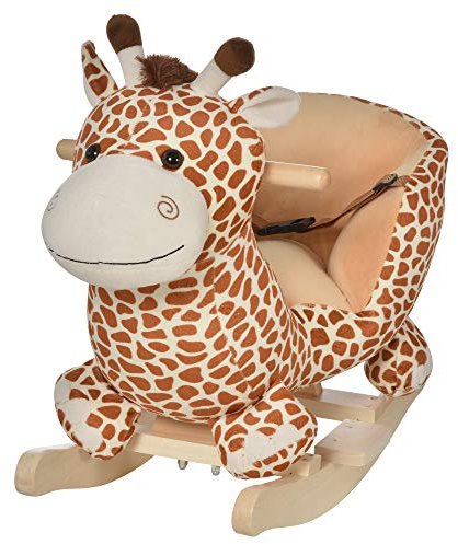 HOMCOM Schaukelpferd Schaukeltier Schaukelspielzeug Babyschaukel Spielzeug Kinder Lieder L60 x B33 x H45 cm