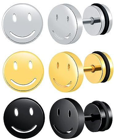 feilok 2 Paar Unisex Ohrringe Edelstahl Lachen Gesicht Ohrstecker Piercing Ohrringe für Männer Damen