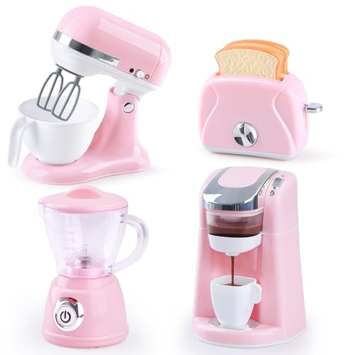 Kids Toy Kitchen Sets, Play Kitchen Accessories for Kids Ages 4-8 3-5, Kitchen Appliance Toys, Blender, Coffee Maker Machine, Mixer, Toaster, Pretend Play Toys for 4 Year Old Girls Toddlers 3-5