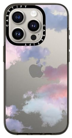 CASETiFY Kompakte Schutzhülle für iPhone 15 Pro [Schlank/Schutz vor Stürzen aus 1,2 m Höhe/Kabelloses Laden] - Clouds - Transparent Schwarz
