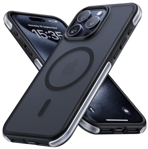 Lamicall Hülle für iPhone 15 Pro Max für MagSafe - [2024 Echter Airbag] Militärschutz Stoßfeste Handyhülle, Schlanke Anti-Rutsch Case für iPhone 15 Pro Max Magnetische Schutzhülle mit Kabelloses Laden