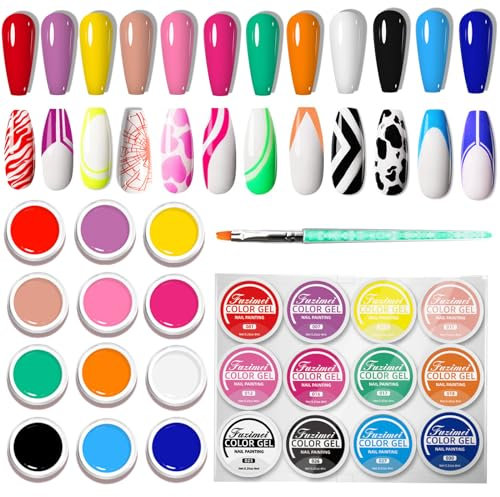 Painting Nail Gel Polish - Spider Gel Nail Polish Kit - 12 Colors UV Gel Nail Kit with Nail Brush Set - Black White Silver Gold Long Lasting Silk Gel Varnish Kit for Nail Manicure Design DIY
