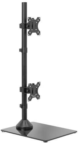 VIVO Dual Monitor Desk Stand with Tempered Glass Base, Free-Standing LCD Mount, Holds in Stacked Vertical Position 2 Ultrawide Screens up to 34 inches, Black, STAND-V002LG