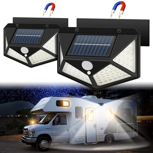 EJYTRVT Luz solar para porche RV – Instalación magnética, luz de sensor activado por movimiento, iluminación LED exterior de caravana, luces de toldo RV para caravanas, remolques, cámpers, quinta