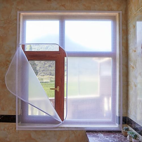 Fensterisolationsset,4mm Dick,mit Reißverschlusstür,Selbstklebend Thermo-Fensterfolie,Winterwarmer Kälteschutz Winddichter Vorhang,Für Schlafzimmer,Küche,Badezimmer,Breite x Höhe (120x180cm)