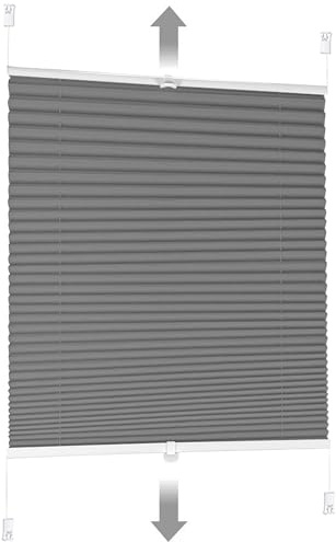 Sekey Plissee ohne Bohren Verdunkelung, Fenster Plissee Klemmfix Jalousie 75 cm breit, Verspannt Blickdicht Sonnenschutz Fensterollo, 75x150cm, Dunkelgrau
