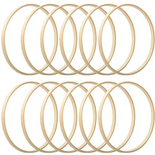 Ksvaye 12 Stück Holzring 15cm Makramee Ringe Holzringe Traumfänger Ringe Holz Bambus Floral Hoop für Blumenkranz Türkranz Hochzeitskranz DIY Wandbehang Handwerk