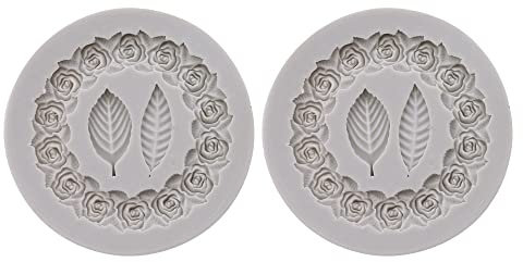 Rwedkd 2 stampi in silicone a forma di rosetta a forma di foglie, per torte fai da te, cioccolato, cornice per foto, zucchero, stampo da forno in silicone