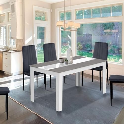 IDMarket - Esstisch, rechteckig, Georgia, für 8 Personen, Weiß und Betoneffekt, 160 x 90 cm