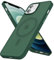oakxco Magnetic Case for iPhone 12 Pro/ 12 Phone Case Compatible with Magsafe, Slim Thin Clear Hard Shell Plastic & Silicone Rubber Bumper, Transparent Cute Mag Safe Cover for Women Girls, Dark Green