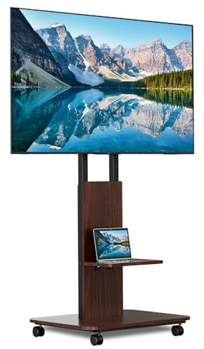 Duiliuu Tv Ständer Rollbar, Hölzernes Fernsehständer mit Rollen, Bodenständer TV Wagen für 32-65 Zoll TV，Höhenverstellbar Tv Ständer,Mobiler Tv-Standfüße, Max 35KG,Max Vesa 600x400