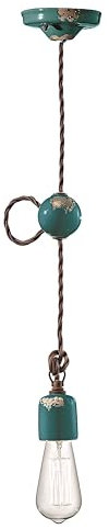Licht-Erlebnisse Hängelampe schmal Ø 5,5 cm Shabby Petrol antik Keramik Industrial Design für E27 Hängeleuchte Wohnzimmer Pendelleuchte Küche Bar Tresen