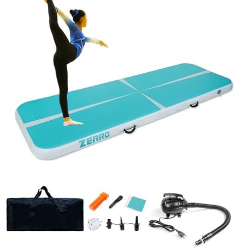 CCLIFE Tapis de Gymnastique Gonflable Air Roll 4m Pompe à Air électrique Gonflage Rapideair Gymnastique Tapis Adapté Pour le fitness le yoga l'entraînement 20cm Rayures Vertes