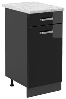 Vicco Küchenunterschrank R-Line, Schubladenschrank für die Küche, Schwarz Hochglanz, 40 cm AP Marmor