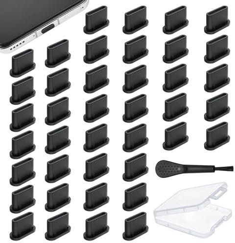 VINEST 40 Stück USB C Staubschutz mit Reinigungsbürste, Phone USB C Schutzkappe, Silikon Staubschutz USB C mit Aufbewahrungsbox, Handy Zubehör für iPhone 15 Pro und Ladebuchse Schutz