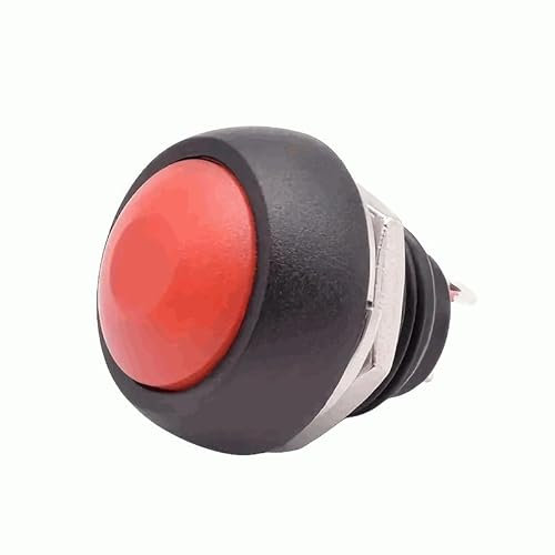AUTOZOCO Botón Pulsador Momentáneo, Botón Auto Reinicio, Pulsador de contacto momentáneo, Tamaño del orificio de montaje 12 mm, 1 NO, SPST, CA 250V 1.5A | 125V 3A, IK08, Rojo
