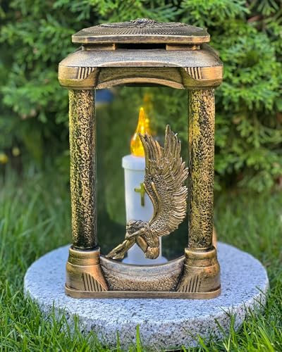 Lámpara para tumba con ángel 3D – 25 cm de altura – Color dorado vela para tumba – Lámpara de jardín con vela sin base