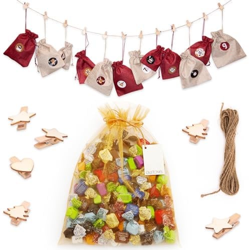 GUSTONE. Adventskalender DIY Antica Torroneria edle Pralinen-Trüffel Weihnachtskalender zum selber Befüllen und Aufhängen Geschenk-Set