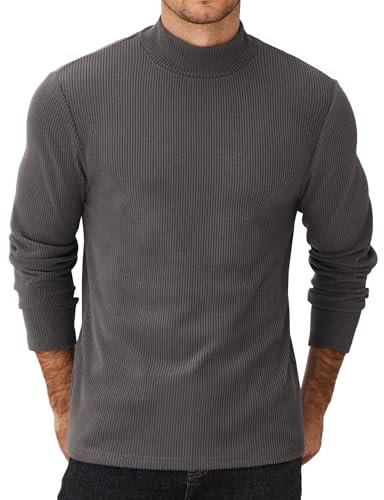 COOFANDY Men's Jumper Mock Turtleneck Jumper Winter Sweater Turtle Neck Tops Winter Jumpers Long Sleeve Thermal Undershirt Pullover Dark Gray-Turtleneck M