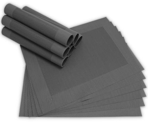 Moderne Tischsets in Schwarz im 12er Set - Abwaschbare Platzsets als rechteckige Tischuntersetzer - Gewebtes Platzdeckchen als Tischunterlage für Esstisch Wohnzimmer Tisch-Deko