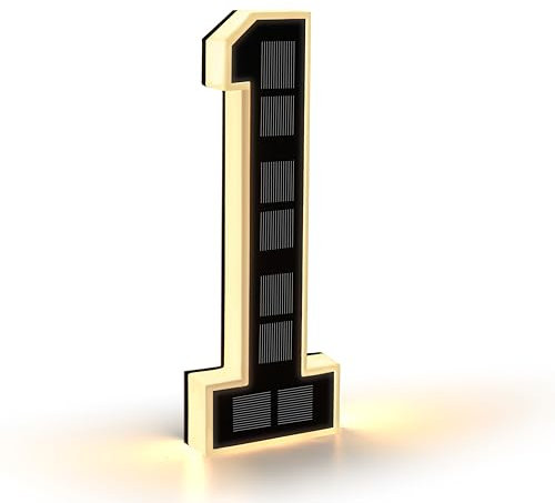 CARPESUN Numero de Maison Exterieur Solaire Illuminé pour Extérieur étanche, Numero Porte, Plaque de Numéro de Maison Illuminée Solaire, Numéro de Maison Lumineux Noir (1 - Noir, 23 cm)
