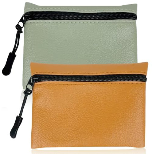 Lot de 2 Porte-Monnaie à Fermeture éclair pour Femme et Homme, Petit Porte-Monnaie en Tissu PU, Porte-Monnaie pour Fille et garçon, Mini Pochette Portable pour pièces de Monnaie (Jaune + Vert)