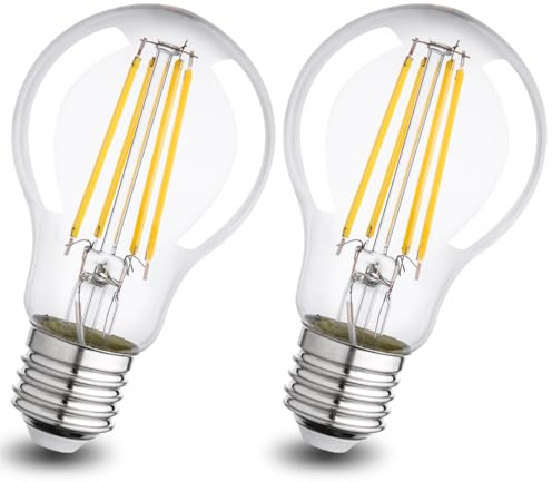 E27 LED Energieklasse A Glühbirne, 3.8W 806LM 3000K Warmweiß, 2 Stück | Energiesparend A60 Leuchtmittel, 25000Std. Lebensdauer, Filament Glühlampe, Nicht Dimmbar