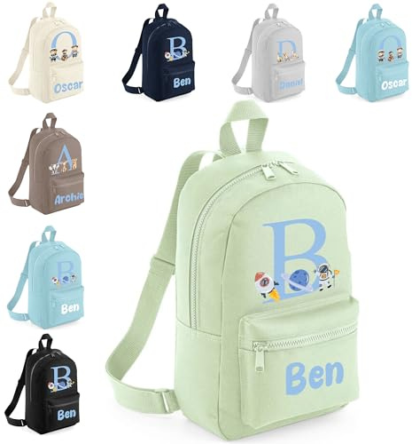 The Baby Box UK Personalised Boys Rucksack Backpack Bag Dinosaurs Bears Animals Space Mini School Club Nursery (Pistachio)