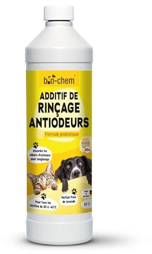 bio-chem Geruchsentferner Wäschespülung 1000 ml - Mikrobiologischer Wäsche Enzymreiniger mit Messbecher - Geruchsneutralisierer gegen Geruch von Urin, Hund & Katzen für alle Textilien - Made in DE