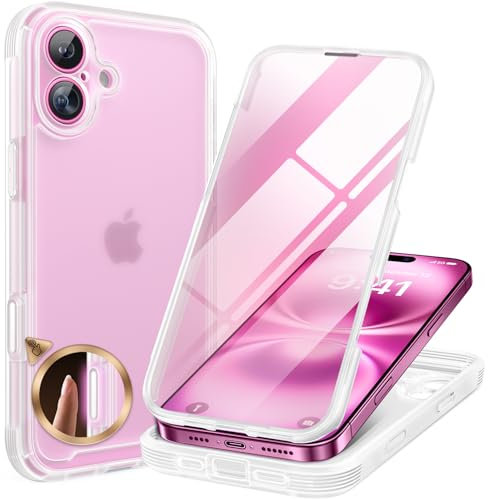 Miracase Glass Case for iPhone 16 Case 6.1-Inch,[Camera Control Button Covered] + [Built-in 9H Tempered Glass Screen Protector without Bubble] Full Body Bumper Clear Back Cover (Matte Clear)