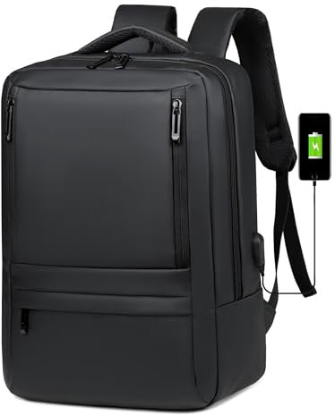 Hybrid Dec Mochila portatil 15.6 pulgadas con puerto USB, Diseño antirrobo e impermeable, Mochila ordenador portatil, negra unisex para trabajo, oficina, viajes y uso diario, Estilo moderno y cómodo