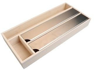 MOON HOME Folienspender mit 4 Fächern, Alufolie, Frischhaltefolie & Backpapier, aus Holz, Edelstahl-Klinge, Folienschneider Küche, Folienspender Schublade, Lunarfoil Supreme White Glazed, 42x19x5,4cm