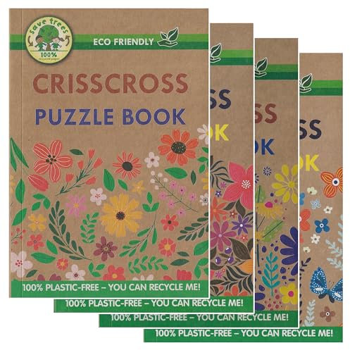 WF Graham Eco-Friendly Criss Cross Crossword Puzzle Books for Adults | Plastic-Free Crossword Books, Brain Teasers | Over 130 Criss Crosses in Each | Set of 4