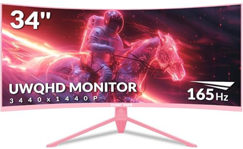 Great voell Monitor da gioco curvo ultrawide rosa da 34 pollici - 165Hz, UWQHD 3440x1440, 1500R, 1ms MPRT, HDR, FreeSync, 99% sRGB, HDMI e DP, montaggio VESA, cura degli occhi