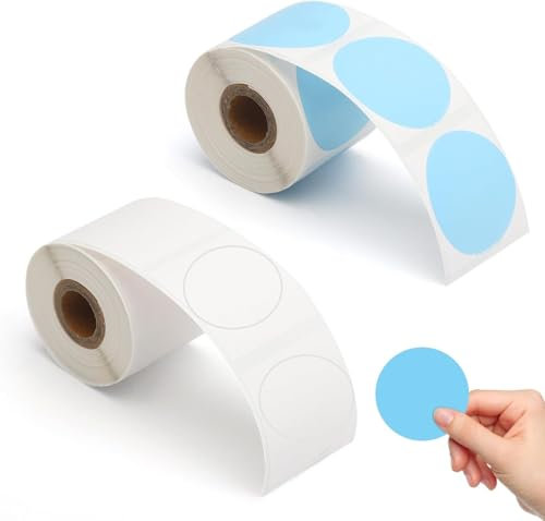 ZMDMAH 2 Stück Thermische Etiketten Thermoetiketten Thermodirect 30mm Rund Vinyl Selbstklebend Wasserdicht mit M110/M220 Etikettendrucker Blau und Weiß
