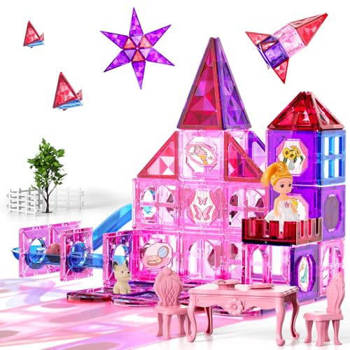 BLmukce 111PCS Magnetic Building Tile Blocks Set, STEM Educational 3D Construction Toys for Kids 3-10 Year Old, Montessori Sensory Learning Activities Gift for Toddlers Boys Girls