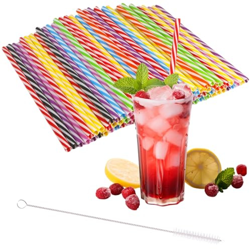 Plastic Straws, Reusable Straws, 25pcs Candy-Striped Drinking Straw, for Smoothies, Juice, Cocktail Parties and All Occassions, BBQ Parties Celebrations