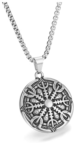 Jovivi Wikinger Halskette Herren Kette mit Vegvisir Kompass Anhänger Achtzackiger Stern Edelstahl Amulett heidnischen Schmuck für Männer Papa Geschenk