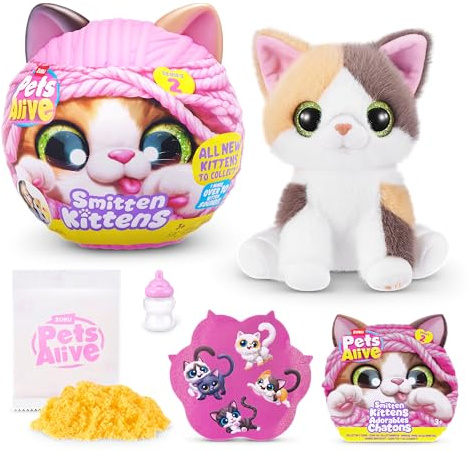 Pets Alive Smitten Kittens Series 2 (Calico Cat) by ZURU – Interactive Plush Cat Toy with 10 Sounds, Surprise Unboxing, Soft Collectible Pet for Ages 3+