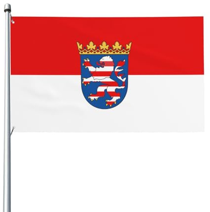 Flagge von Hessen. Gartenflagge für den Außenbereich, 90 x 152 cm, lebendiger Druck, Polyester-Banner, einfach aufzuhängen, für Terrasse, Party, Camping